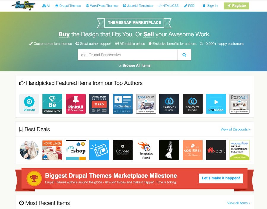 ThemeSnap.com Drupal and WordPress themes marketplace